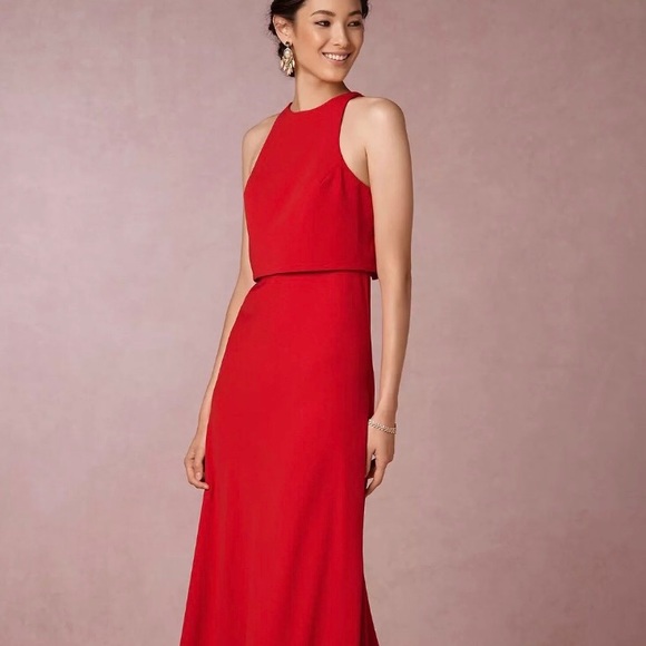 red crepe gown